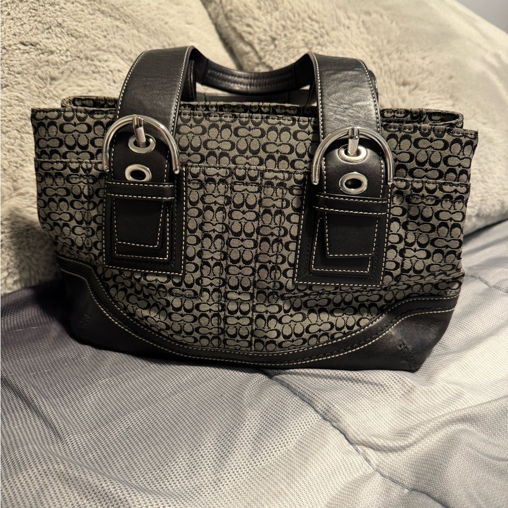 Coach Black and Gray Signature Jacquard Tote - Picture 2 of 10